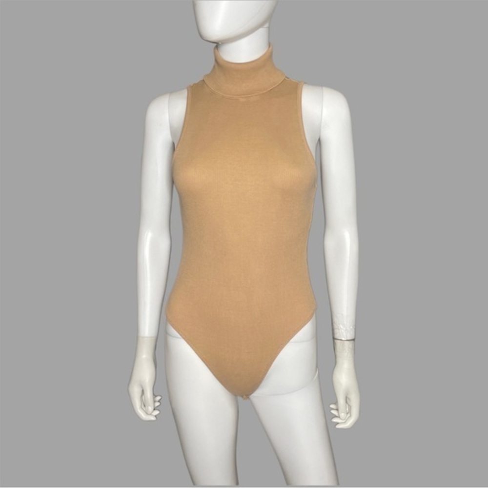Zara Nude Ribbed‎ Mock Neck Sleeveless Bodysuit